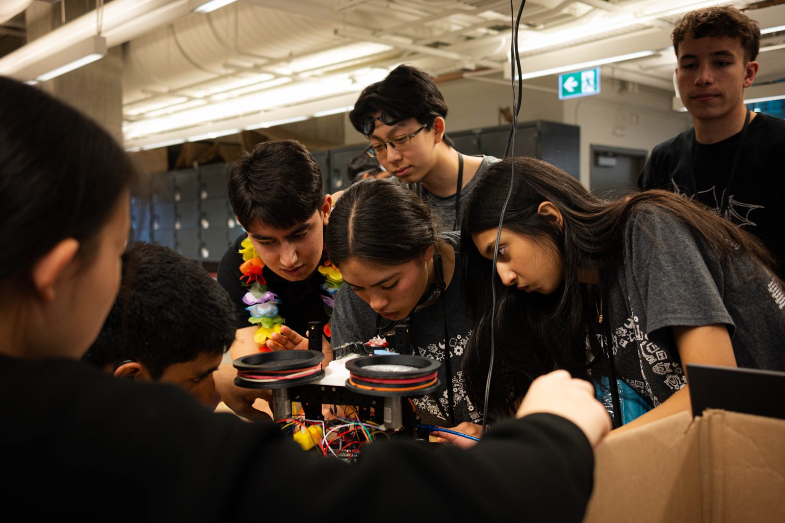 Students working on a robot